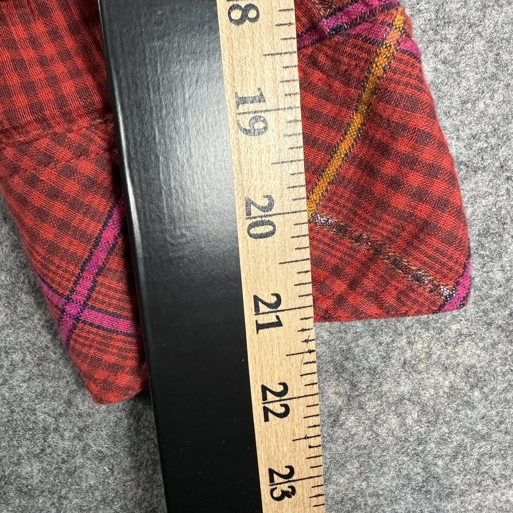 Free People Break My Stride Button Up Shirt Womens Large Red Plaid Long Sleeve - Picture 10 of 15